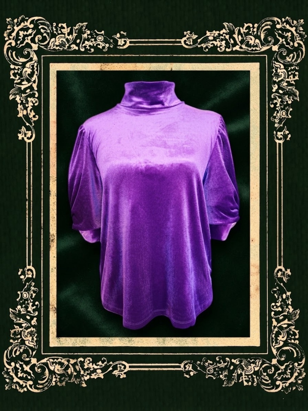 Anthropologie Sanctuary Top Purple Velvet Mock Neck Puff Sleeve Whimsigoth M NWT